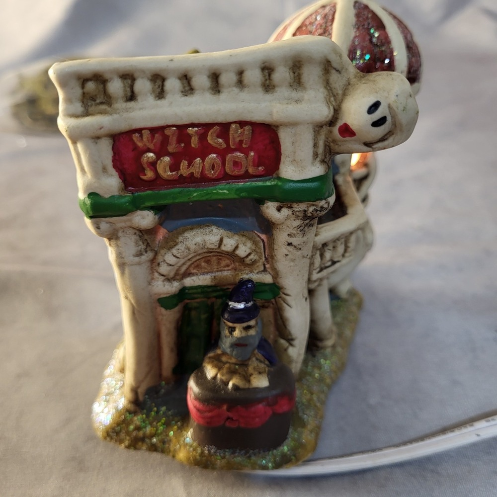 Vintage Haunted Witch School House Ceramic Lighted House + Corded Light